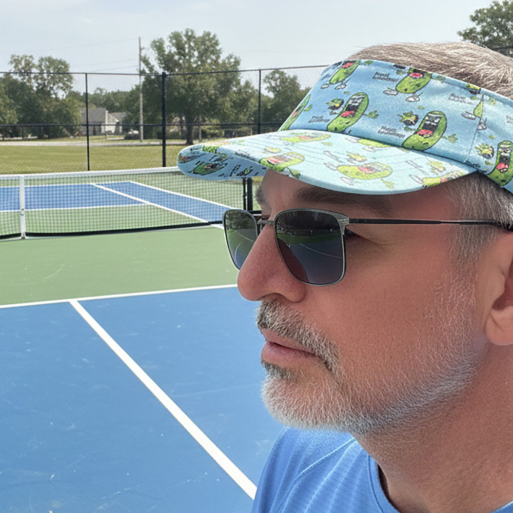 Pickle Monsters Adjustable Pickleball Visor - Adjustable One Size Fits All Sun Visor - Featuring the Dreaded Pickle Monster