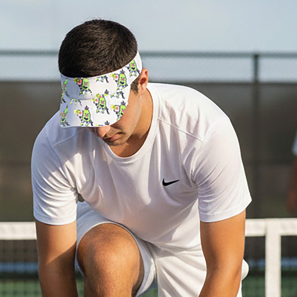 Pickle Monsters Adjustable Pickleball Visor - Adjustable One Size Fits All Sun Visor - Featuring the Dreaded Pickle Monster