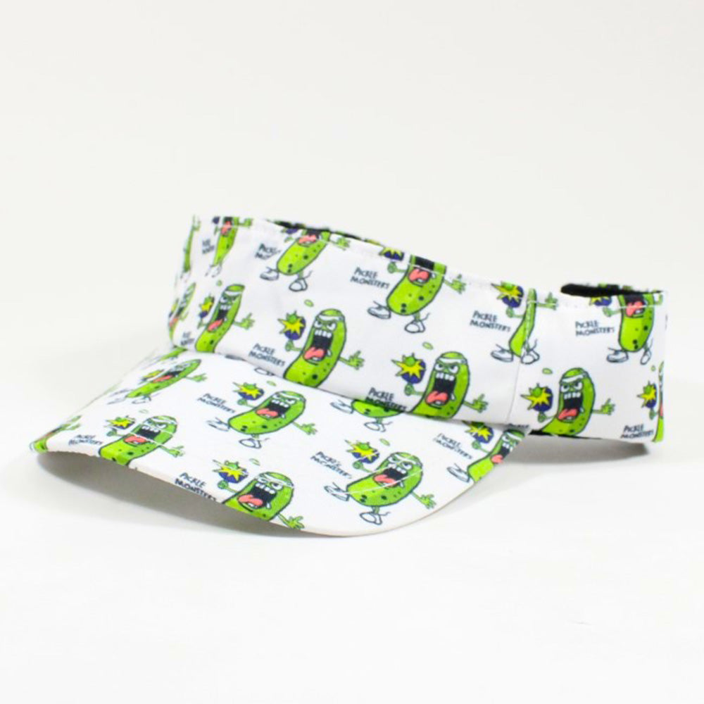 Pickle Monsters Adjustable Pickleball Visor - Adjustable One Size Fits All Sun Visor - Featuring the Dreaded Pickle Monster