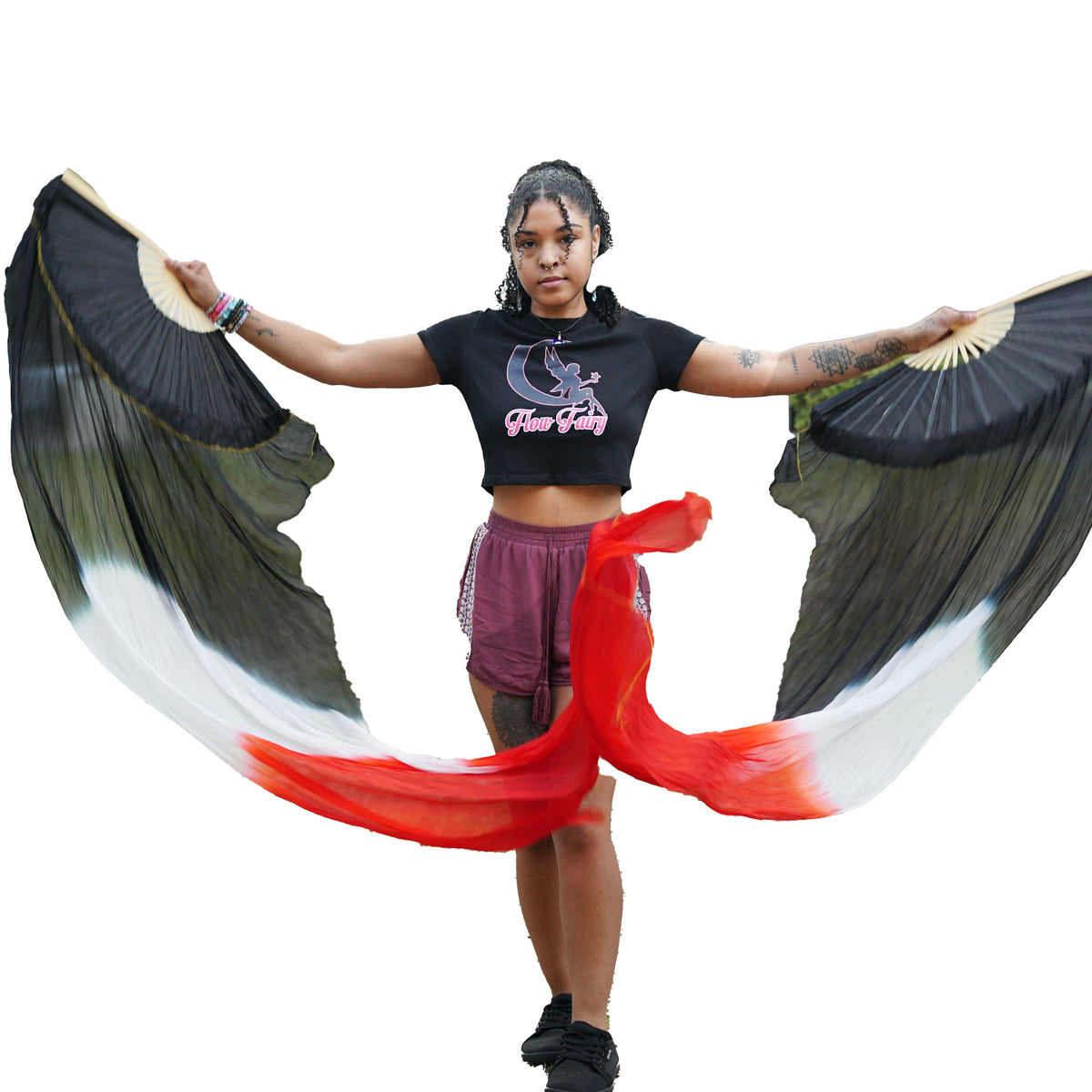 Mougee Silk Fans - for Flow Dance or Festivals - Bamboo Handle in Vibrant colors — view 5