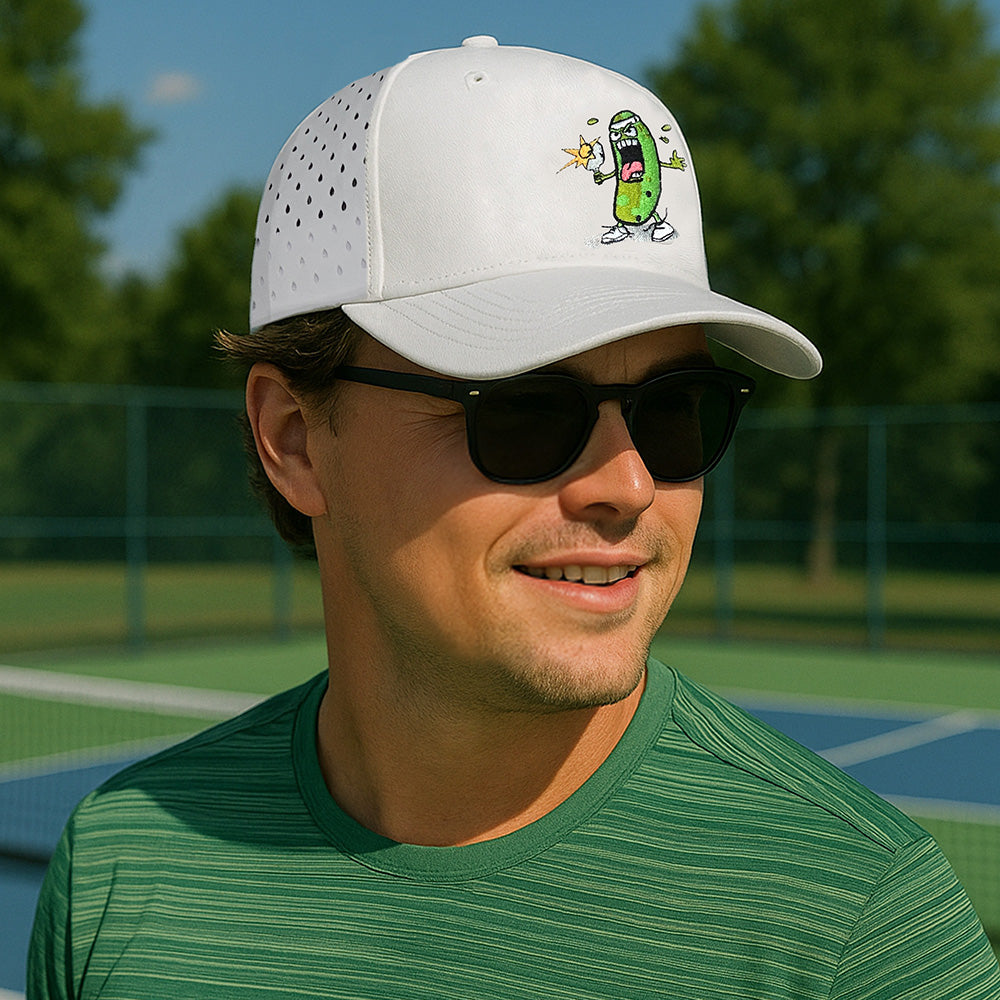 Pickle Monsters Hat - 5 Panel Laser Perforated Cap - Adjustable with Embroidered Pickle Monster Design — view 6