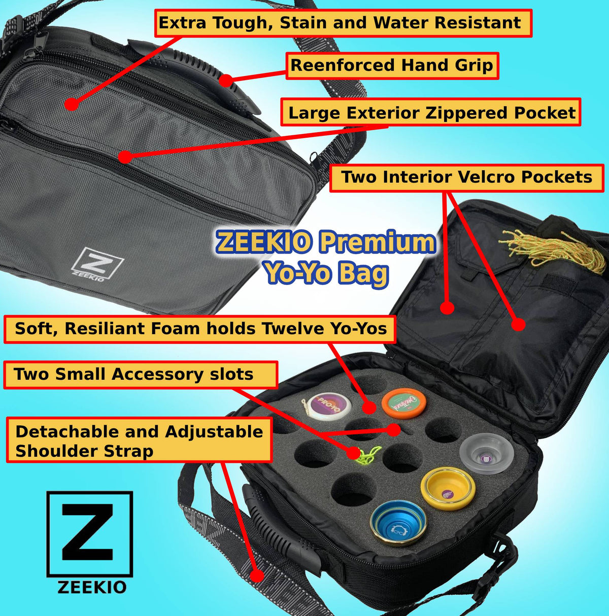 Zeekio Premium Yo-Yo Bag - Soft Yo-Yo Case with Adjustable Shoulder Strap
