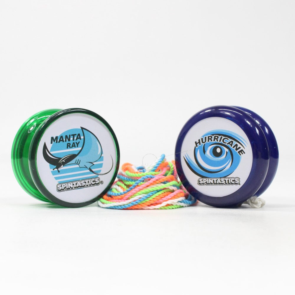 Spintastics Beginner Yo-Yo Set - Includes (1) Manta Ray Yoyo (1) Hurricane Yoyo and a 5 Pack of Strings! Colors Vary! — view