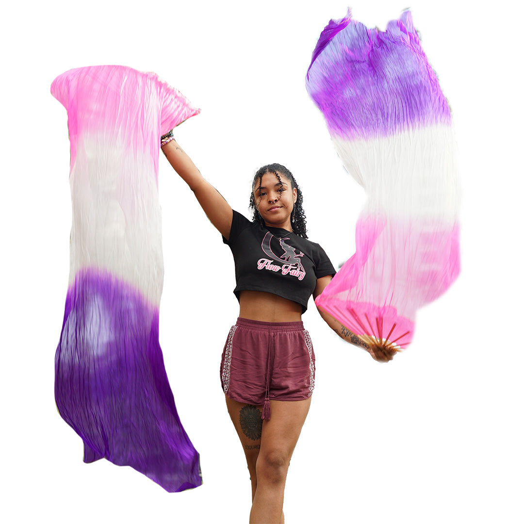 Mougee Silk Fans - for Flow Dance or Festivals - Sturdy Bamboo Handle and Carry Pouch — view 6