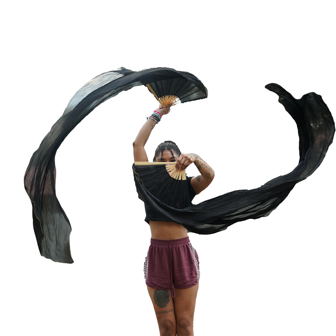 Mougee Silk Fans - for Flow Dance or Festivals - Bamboo Handle in Vibrant colors — view 4