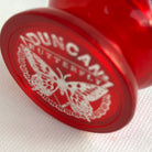 Vintage Duncan Butterfly Yo-Yo - Late 90s Transluscent Red with white imprint Very Good Condition — view 4