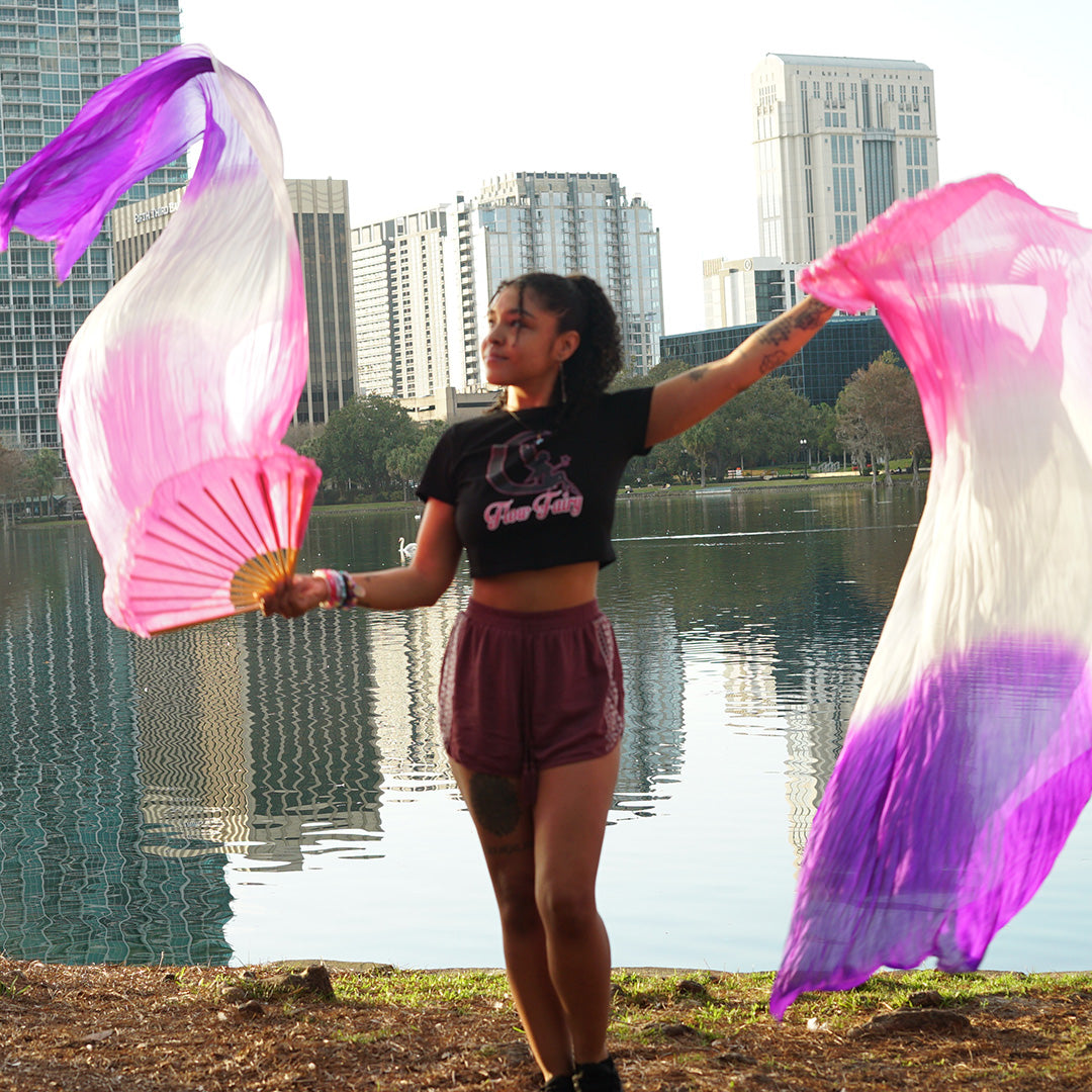 Mougee Silk Fans - for Flow Dance or Festivals - Bamboo Handle in Vibrant colors