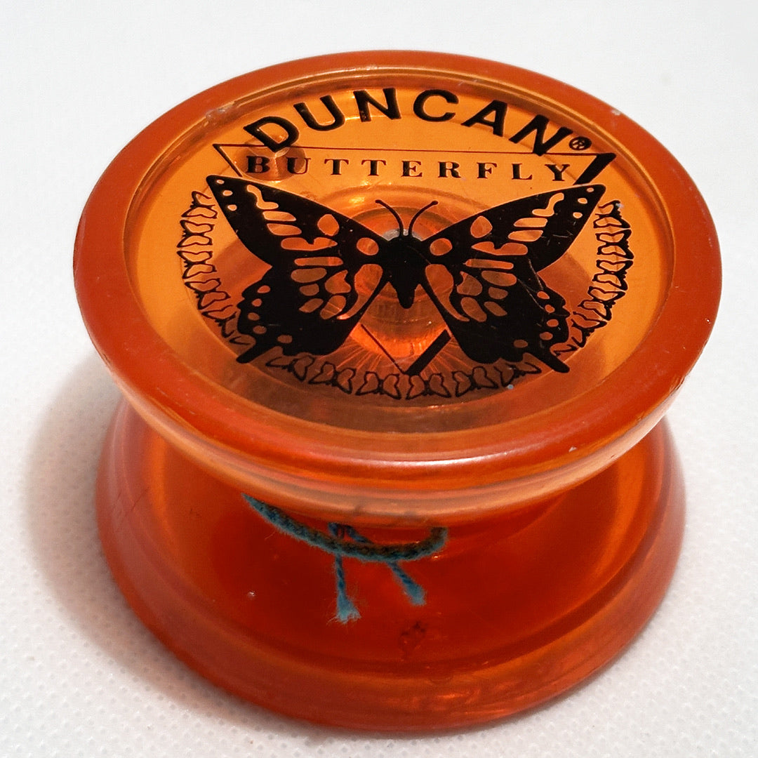 Vintage Duncan Butterfly Yo-Yo - Late 90s Transluscent Red with Black imprint Very Good Condition