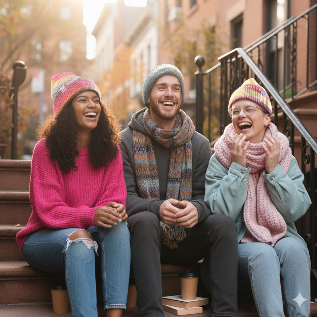 Mougee Cozy Winter Knit Caps - In Cheerful Color Combinations
