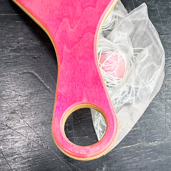 Vintage Hummingbird Hi Fli Paddleball Toy. Wood, with two balls — view 3