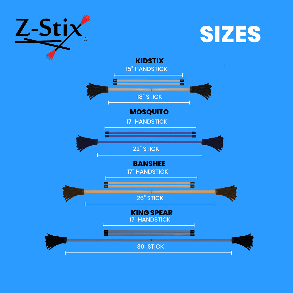 Z-Stix Professional Juggling Flower Sticks/Devil Sticks and 2 Hand Sticks, High Quality, Beginner Friendly - Solid Series —