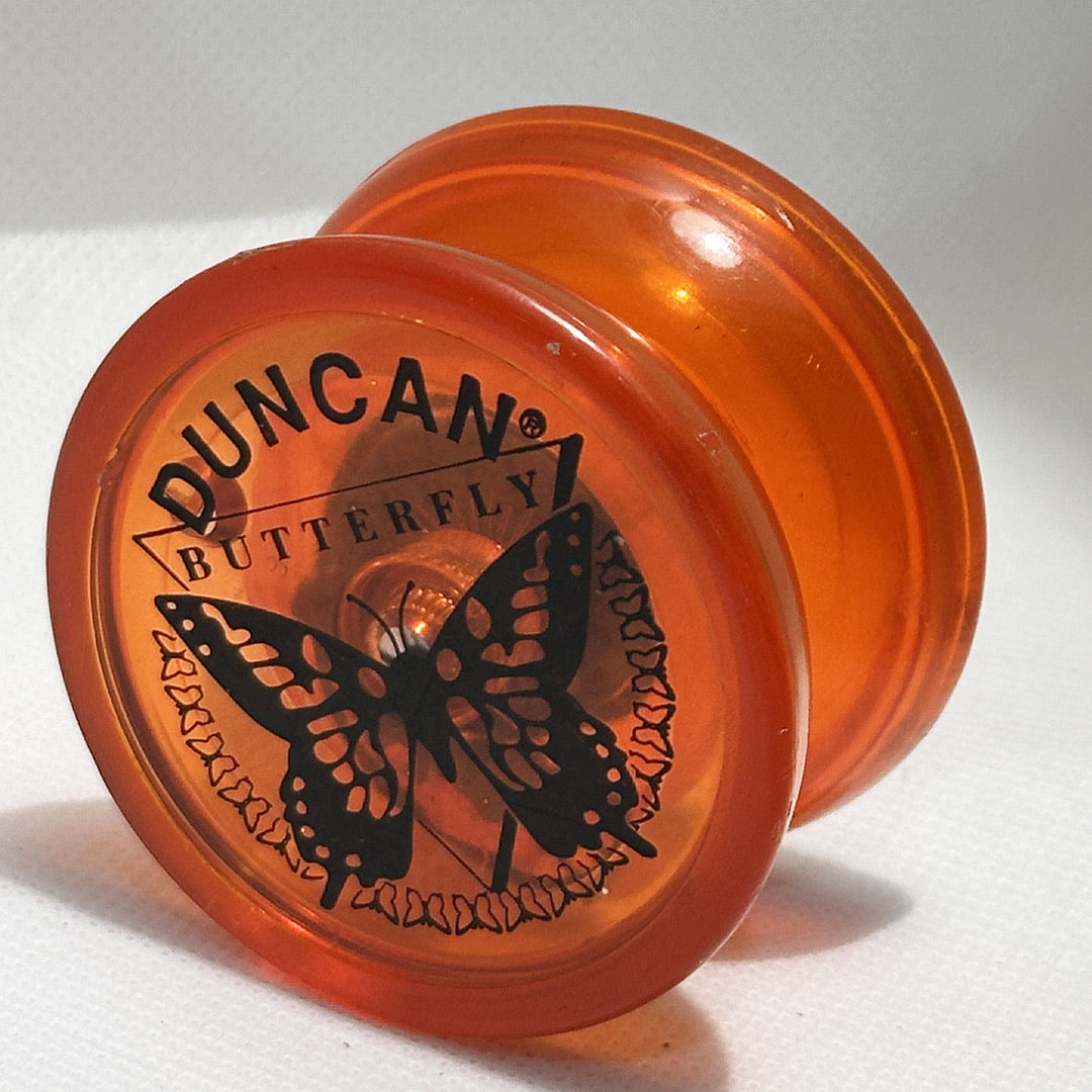 Vintage Duncan Butterfly Yo-Yo - Late 90s Transluscent Red with Black imprint Very Good Condition — view 4