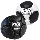 Zeekio Rage Black and Fury Black and White leather footbag 2-pack