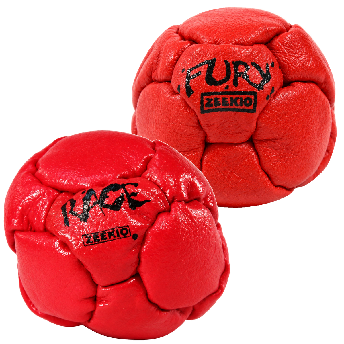Zeekio Rage Red and Fury Red leather footbag 2-pack