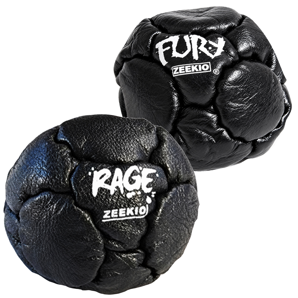 Zeekio Rage Black and Fury Black leather footbag 2-pack