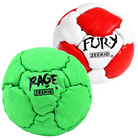 Zeekio Rage Neon Green and Fury Red and White leather footbag 2-pack