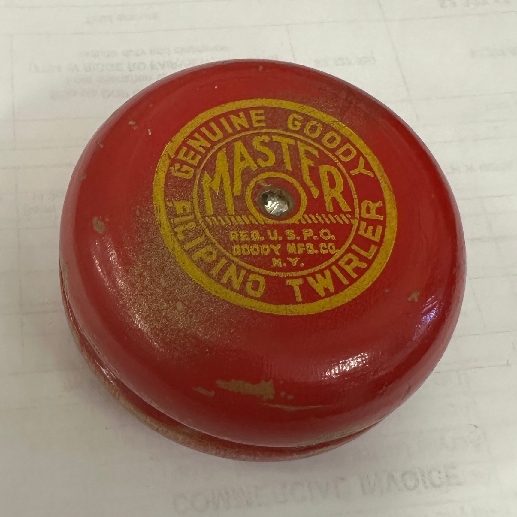Vintage Goody Master Filipino Twirler Yo-Yo - Wood, 1950s - Red with Gold Seal