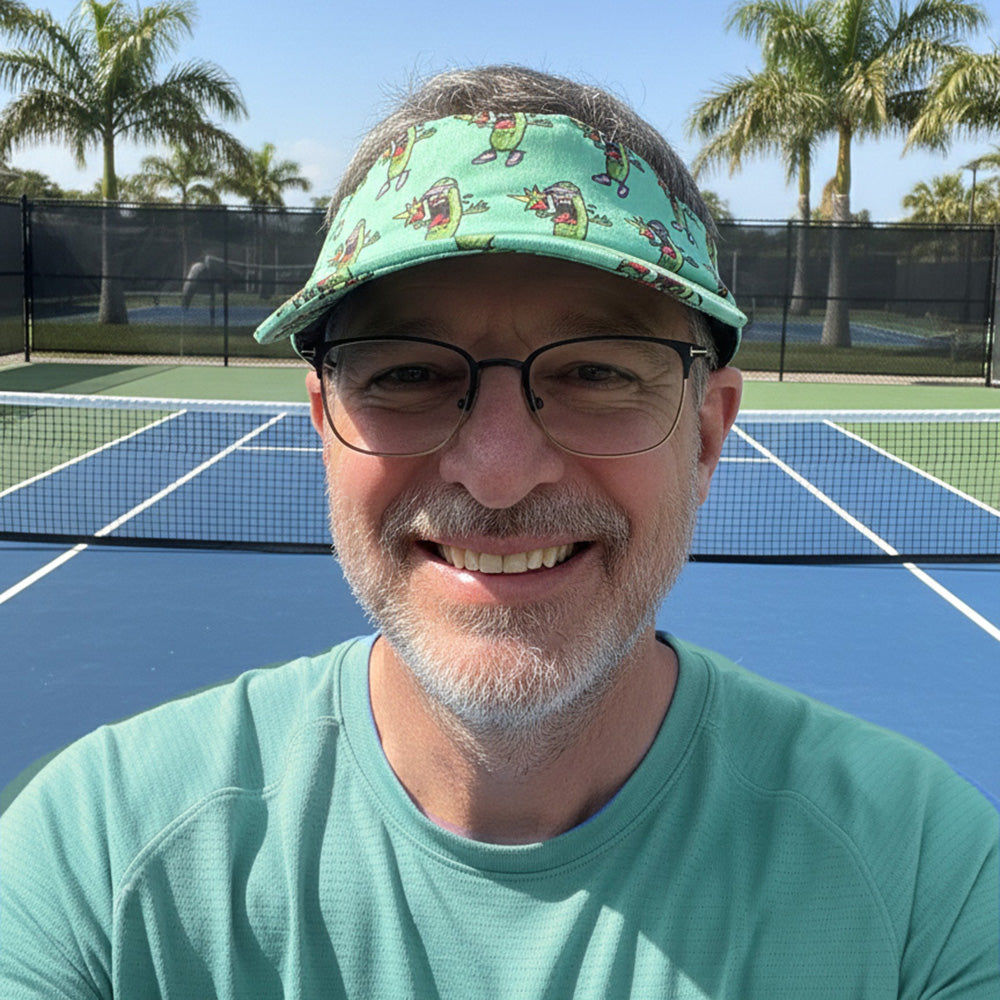 Pickle Monsters Adjustable Pickleball Visor - Adjustable One Size Fits All Sun Visor - Featuring the Dreaded Pickle Monster