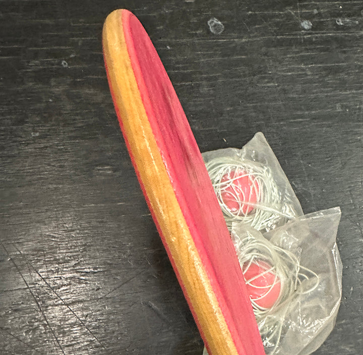 Vintage Hummingbird Hi Fli Paddleball Toy. Wood, with two balls — view 4