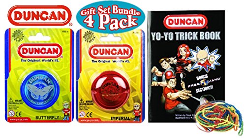 Duncan Deluxe Gift Set - Imperial YoYo, Butterfly YoYo, Trick Book & 5 Pack of Strings - 4 Pack (Assorted Colors) - YoYoSam