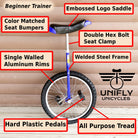 Unifly 20" Beginner Training Unicycle - A Frame - Aluminum Wheels — view 2