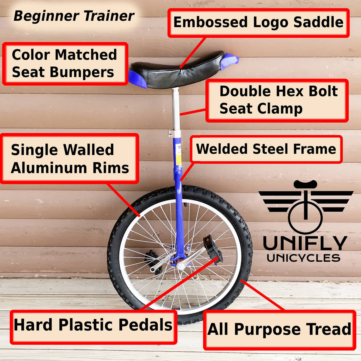 Unifly 20" Beginner Training Unicycle - A Frame - Aluminum Wheels — view 2